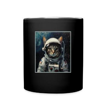 Cat, Space Travel, Rocket, Astronaut, Space - Full Colour Mug - black - Front