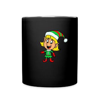 Christmas Elf PJS Kids Girls Cute Christmas Elf - Full Colour Mug - black - Front