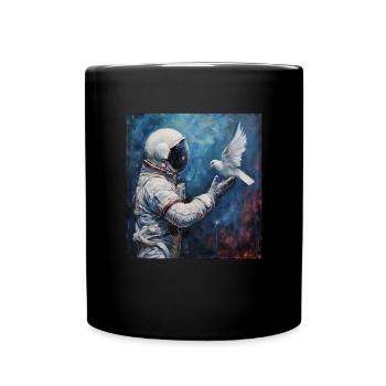 Space Travel, Peace Astronaut with Dove, Outer Space - Full Colour Mug - black - Front