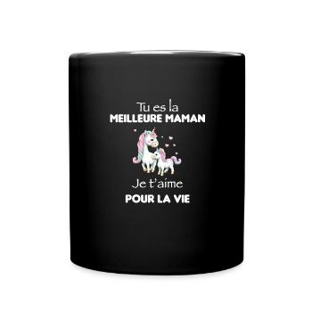 Maman licorne coeur rose - Mug uni - noir - Devant