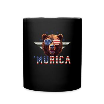 Grizzly Bear Sunglasses Murica Flag Gift - Full Colour Mug - black - Front