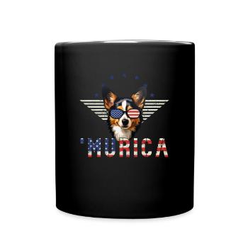 Pembroke Welsh Corgi Sunglasses Murica Flag - Full Colour Mug - black - Front