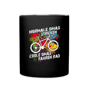 Coole Oma fährt Fahrrad lustiger Omaspruch - Tasse einfarbig - Schwarz - Vorne