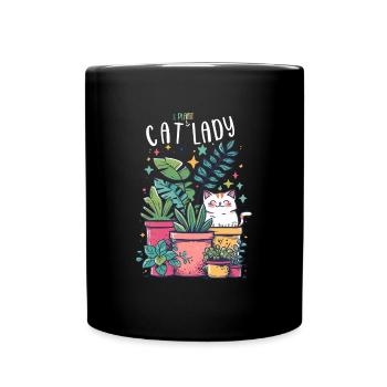 Chat Et Plante Dame Jardinier Botaniste - Mug uni - noir - Devant