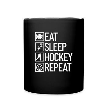 Essen Sie Schlafhockey, wiederholen Sie den lustig - Tasse einfarbig - Schwarz - Vorne