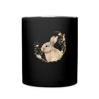 Bunny, Spring, Floral, Easter Bunny, Easter - Full Colour Mug - black - Front