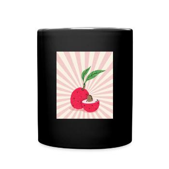 Lychee Retro Litschi Exotische Frucht - Tasse einfarbig - Schwarz - Vorne