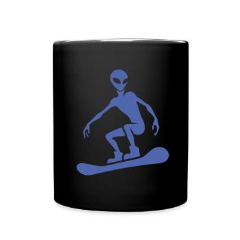 Minimalistisches Design: Alien Snowboarder - Tasse einfarbig - Schwarz - Vorne