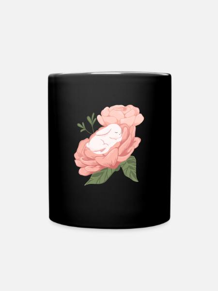 Hase Frühling Blumen Osterhase Ostern - Tasse einfarbig - Schwarz