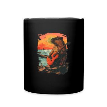 Gitarre Capybara Tropischer Sonnenuntergang - Tasse einfarbig - Schwarz - Vorne