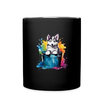 Siberian Husky Niedlicher Hund Farbeimer - Tasse einfarbig - Schwarz - Vorne