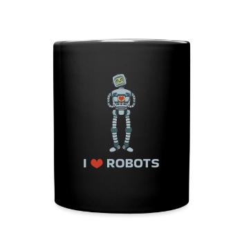 I Love Robots Roboter Herz Robotik - Tasse einfarbig - Schwarz - Vorne