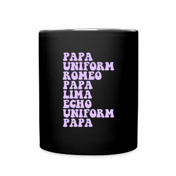 Lila up phonetisches Alphabet Militär Kindermonat - Tasse einfarbig - Schwarz - Vorne