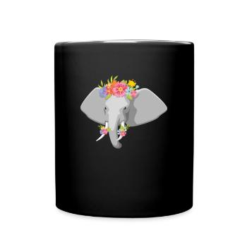 Elefantenkopf Blumen Kinder Elefant - Tasse einfarbig - Schwarz - Vorne