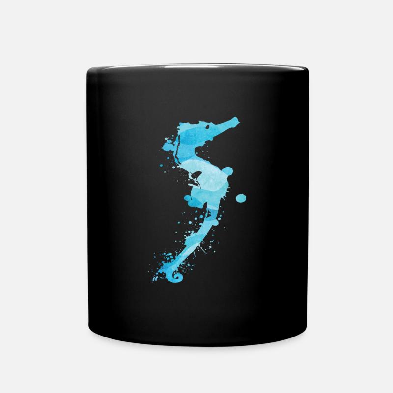 Aquarell Seepferdchen Ozean Unterwasser - Tasse einfarbig - Schwarz