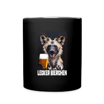 Lecker Bierchen Afrikanischer Wildhund - Tasse einfarbig - Schwarz - Vorne