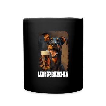Lecker Bierchen Dobermann - Tasse einfarbig - Schwarz - Vorne