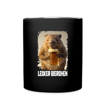 Lecker Bierchen Wombat - Tasse einfarbig - Schwarz - Vorne