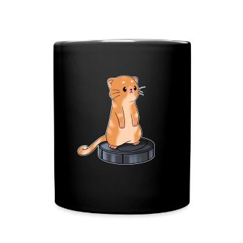 Katze mit Saugroboter Staubsauger - Tasse einfarbig - Schwarz - Vorne