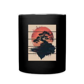 Japan Landscape Bonsai Tree Red Moon Aesthetic - Full Colour Mug - black - Front