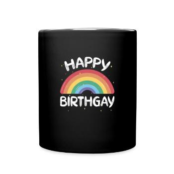 Happy Birthgay LGBTQ Regenbogen - Tasse einfarbig - Schwarz - Vorne