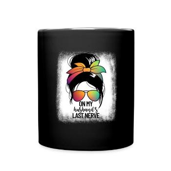 Über den letzten Nerv meines Mannes, Messy Bun, lu - Tasse einfarbig - Schwarz - Vorne