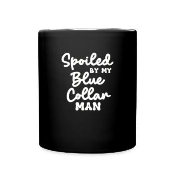 Von meinem Arbeiter verwöhntBlue Collar Wife-Sweat - Tasse einfarbig - Schwarz - Vorne