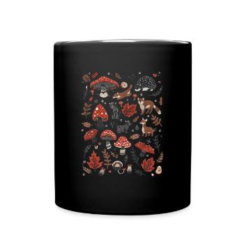 Animaux Champignons Feuilles Nature Cottagecore Cadeau - Mug uni - noir - Devant