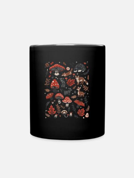 Tiere Pilze Blätter Natur Cottagecore Geschenk - Tasse einfarbig - Schwarz