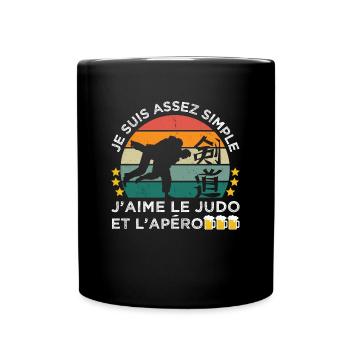 J' aime le judo et l' apéro humour judoka vintage - Mug uni - noir - Devant