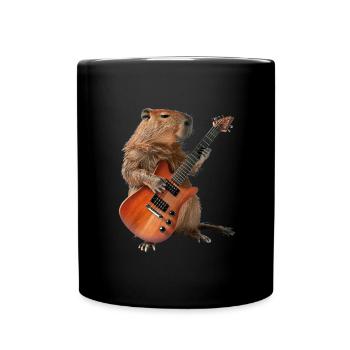 Capybara Gitarre - Tasse einfarbig - Schwarz - Vorne