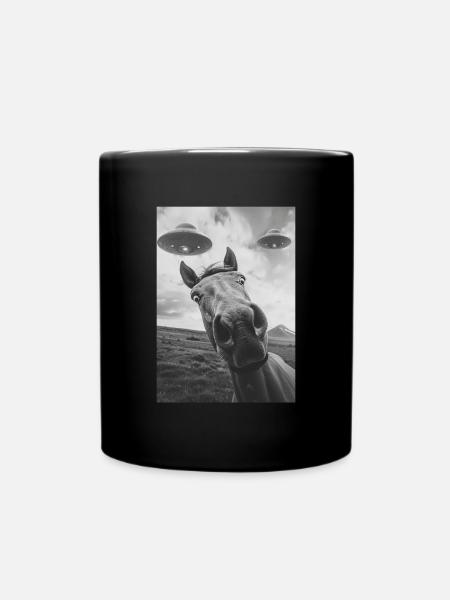 Ufo Selfie Pferd - Tasse einfarbig - Schwarz
