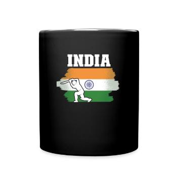 Indien-Flagge-Cricket-Spieler Indische Cricket-Fan - Tasse einfarbig - Schwarz - Vorne