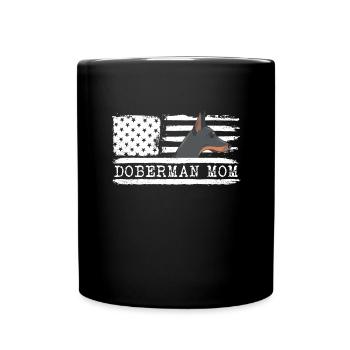 Dobermann-Mutter, amerikanische Flagge, patriotisc - Tasse einfarbig - Schwarz - Vorne