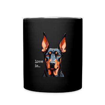 Dobermann-Liebe ist Haustier-Dobie-Dobermann - Tasse einfarbig - Schwarz - Vorne
