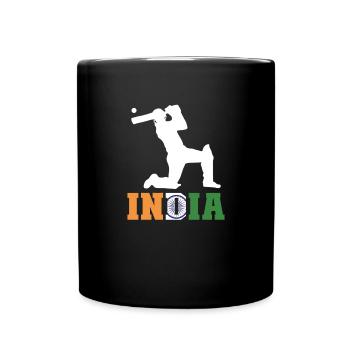 Indien-Flagge-Cricket-Spieler Indische Cricket-Fan - Tasse einfarbig - Schwarz - Vorne