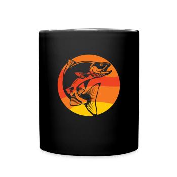 Lachs Retro Angeln Fischen Erlebnis - Tasse einfarbig - Schwarz - Vorne