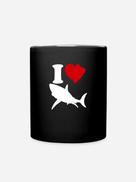 Ich liebe Haie, rotes Herz, lustige Hai-Liebhaber- - Tasse einfarbig - Schwarz