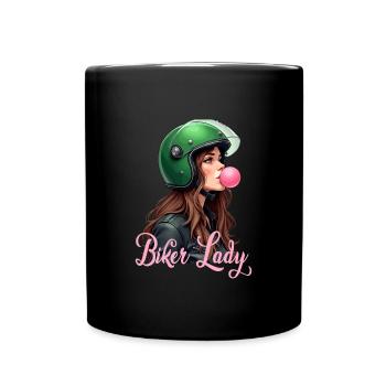 Coole Motorradfahrerin Bikerin kaut Kaugummi - Tasse einfarbig - Schwarz - Vorne