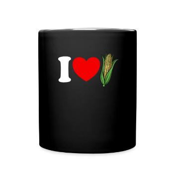 Ich liebe Mais. Rotes Herz. Lustiger Maisliebhaber - Tasse einfarbig - Schwarz - Vorne