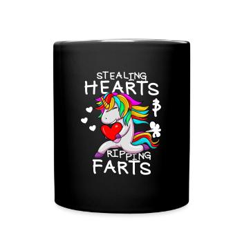 Herzen stehlen und Fürze zerreißen. Lustiger Valen - Tasse einfarbig - Schwarz - Vorne