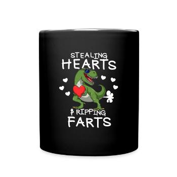 Herzen stehlen und Fürze zerreißen. Lustiger Valen - Tasse einfarbig - Schwarz - Vorne