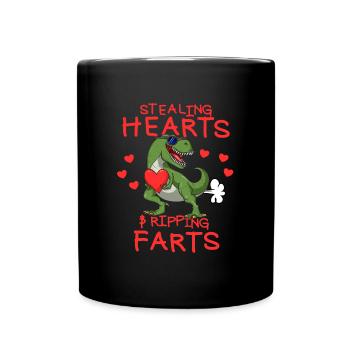 Herzen stehlen und Fürze zerreißen. Lustiger Valen - Tasse einfarbig - Schwarz - Vorne