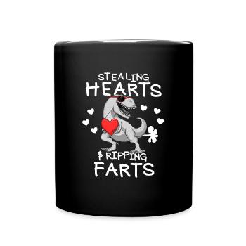 Herzen stehlen und Fürze zerreißen. Lustiger Valen - Tasse einfarbig - Schwarz - Vorne
