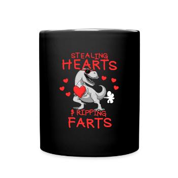 Herzen stehlen und Fürze zerreißen. Lustiger Valen - Tasse einfarbig - Schwarz - Vorne