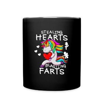 Herzen stehlen und Fürze sprengen. Lustiger Valent - Tasse einfarbig - Schwarz - Vorne