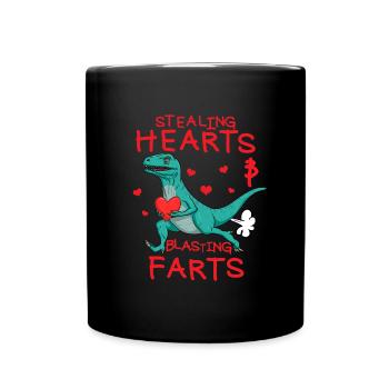 Herzen stehlen und Furz-Valentine-Raptor sprengen - Tasse einfarbig - Schwarz - Vorne