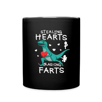 Herzen stehlen und Furz-Valentine-Raptor sprengen - Tasse einfarbig - Schwarz - Vorne