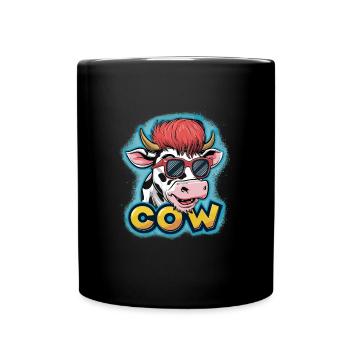 Coole Cartoon-Kuh mit Sonnenbrille Spaß - Tasse einfarbig - Schwarz - Vorne