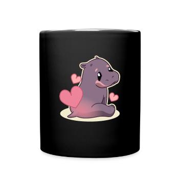 Kawaii Nilpferd Süß Hippo Kinder - Tasse einfarbig - Schwarz - Vorne